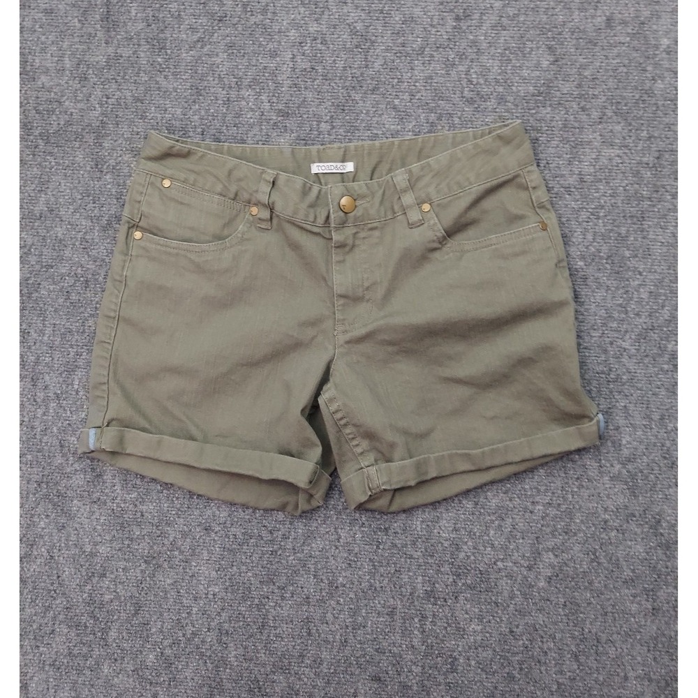 Toad&Co Shorts Womens 8 Olive Green 5" inseam Cuffed Low Rise Stretch Cotton